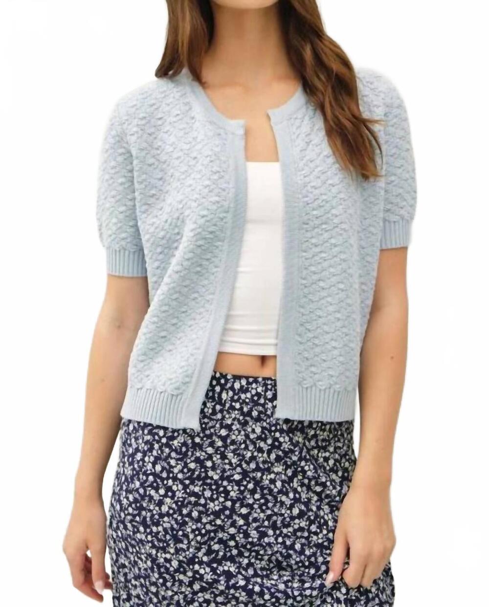 NEW BE COOL textured short sleeve cardigan in light blue